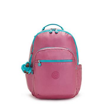 Kipling Seoul Large Metallic 15" Backpack Laptoptassen Roze Turquoise | BE 1658RV